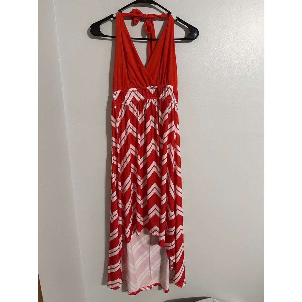 5th & Love Red White Chevron High Low Halter Maxi Dress XL Summer Beach Sundress
